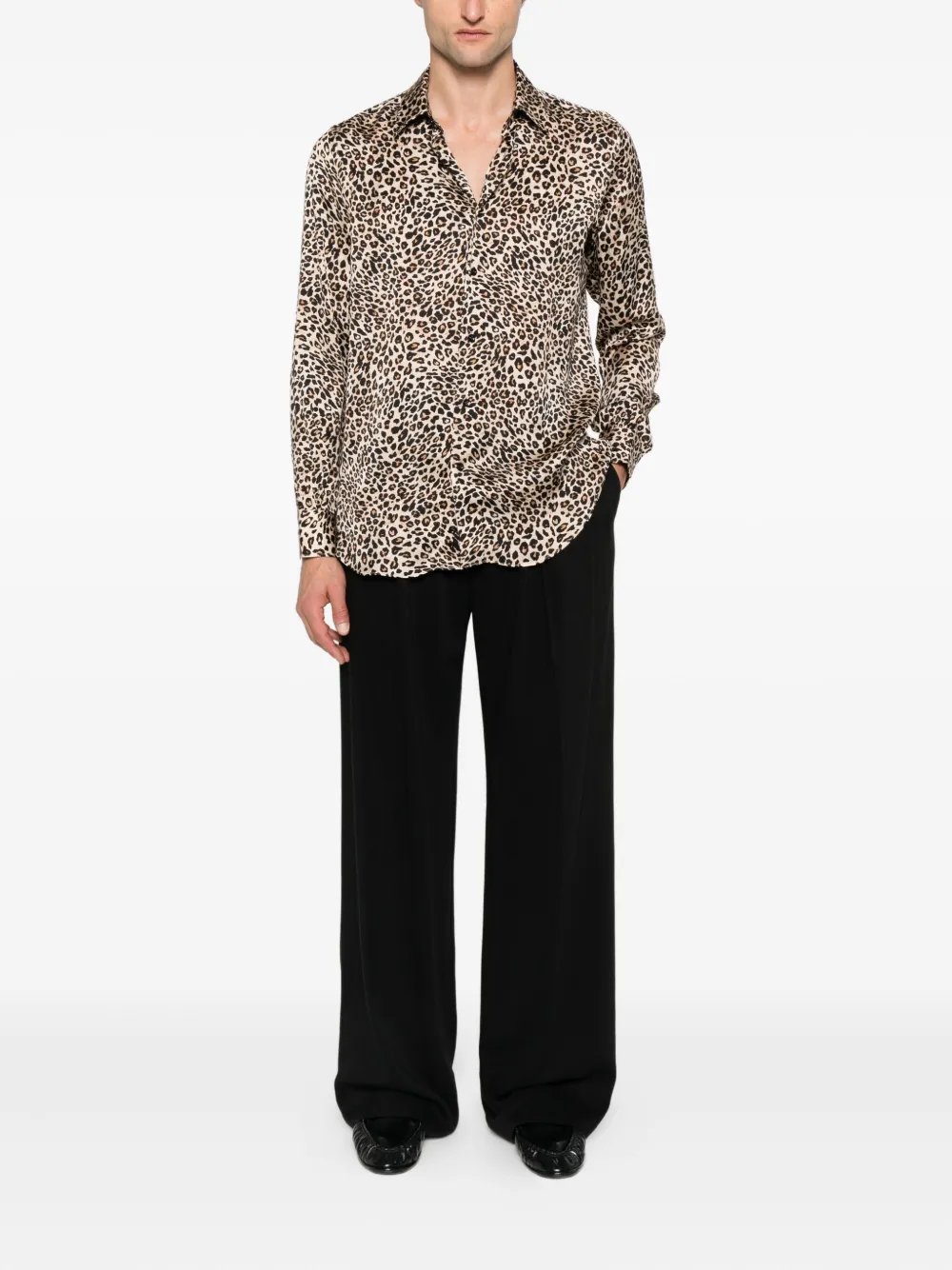 Mazzarelli Overhemd met luipaardprint - Beige