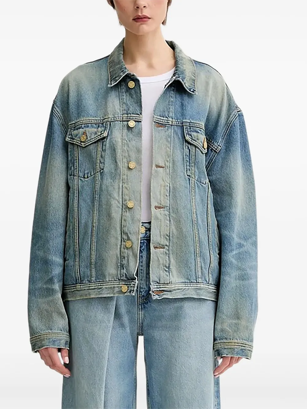 Won Hundred Denim jack met klepzak Blauw
