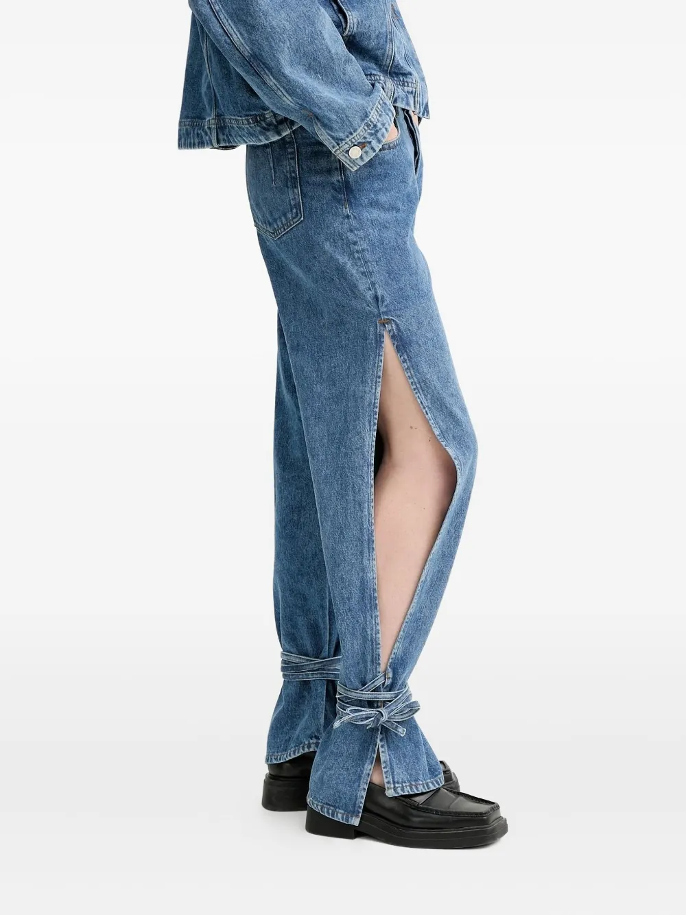 Won Hundred side-slit tied-cuffs denim jeans Blauw
