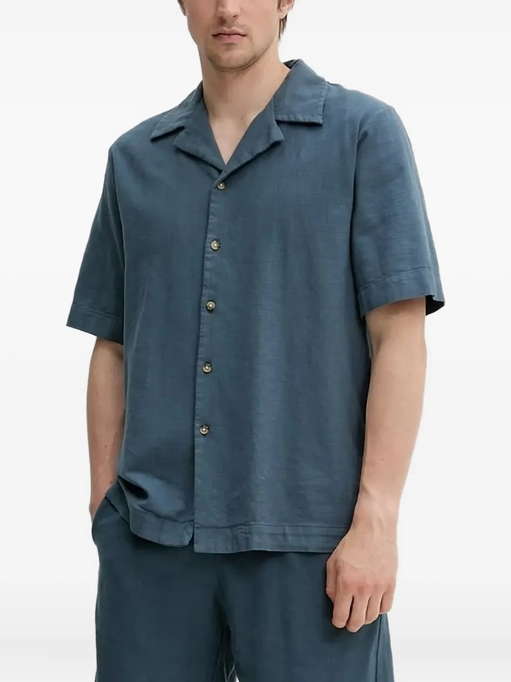 Won Hundred revere-collar short-sleeve shirt | Blue | Image 1