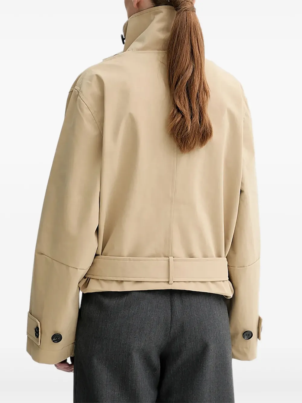 Won Hundred Stand-neck Belted Jacket In Brown