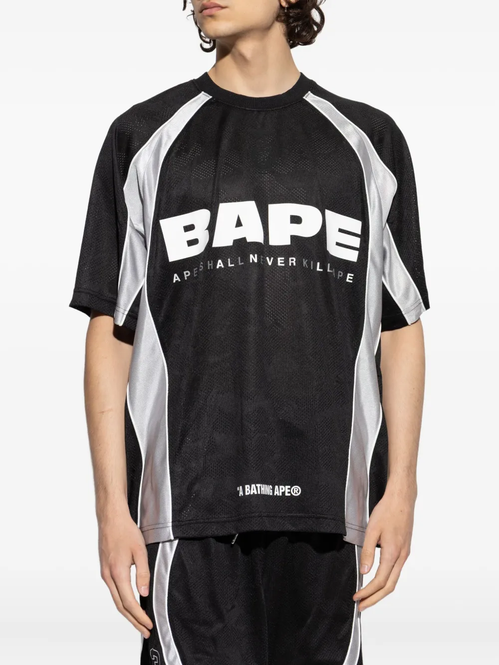A BATHING APE Mesh T-shirt met logoprint Zwart