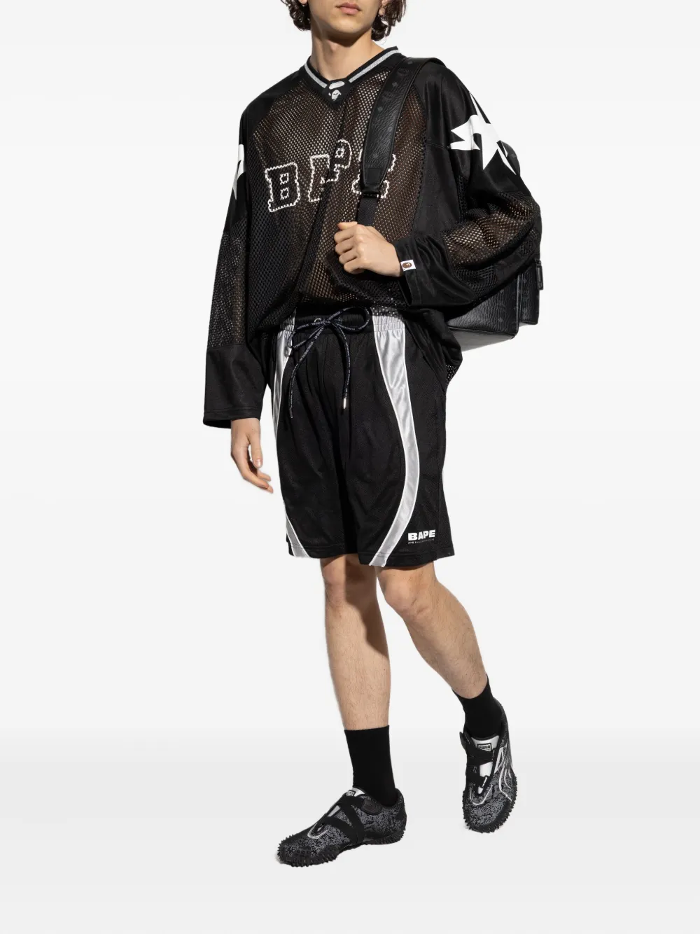 A BATHING APE® shorts con paneles de malla | Shorts para correr | Image 2