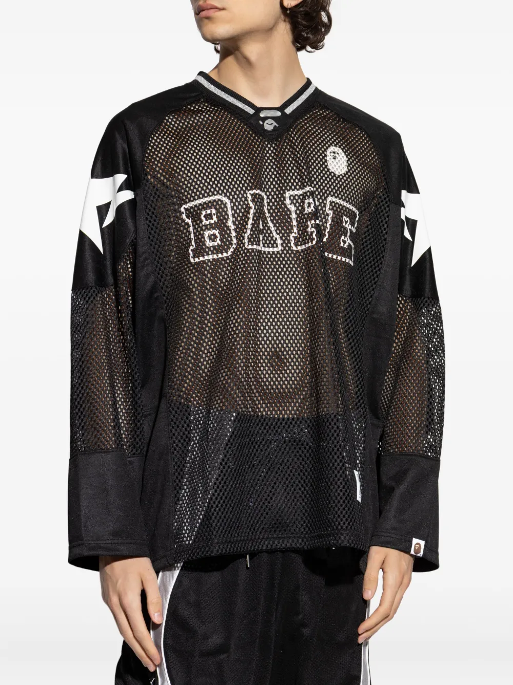 A BATHING APE Jersey top met mesh vlakken en lange mouwen Zwart