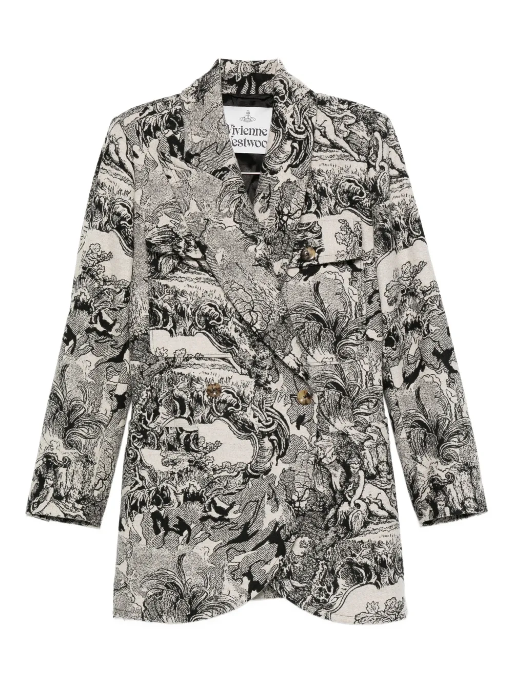 Vivienne Westwood Double-breasted Printed Coat Curved Hem In Black