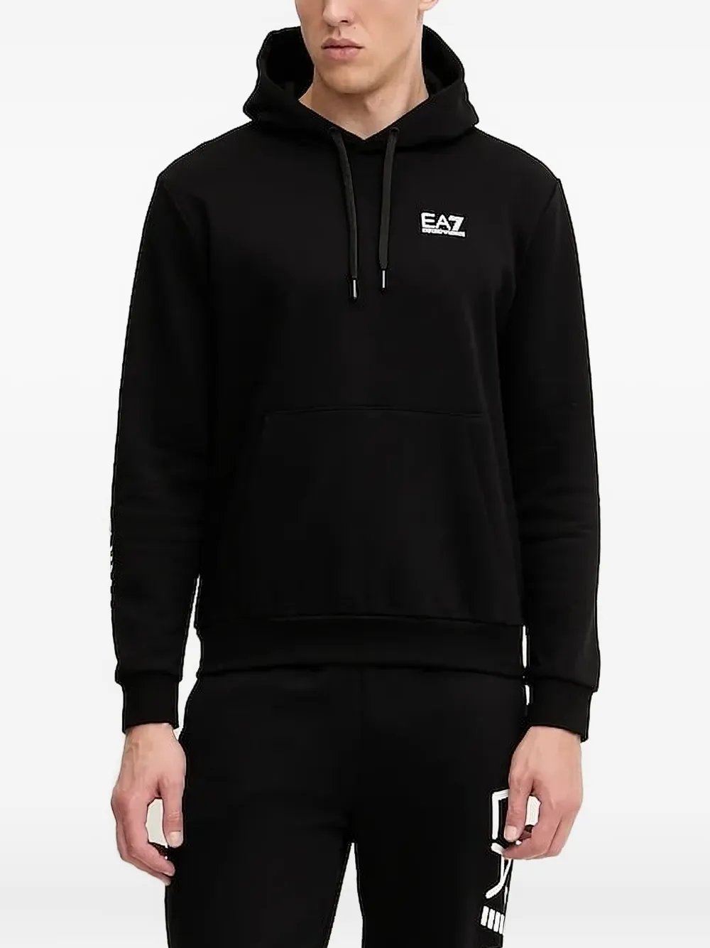 Ea7 Emporio Armani Sweater met logodetail en capuchon Zwart