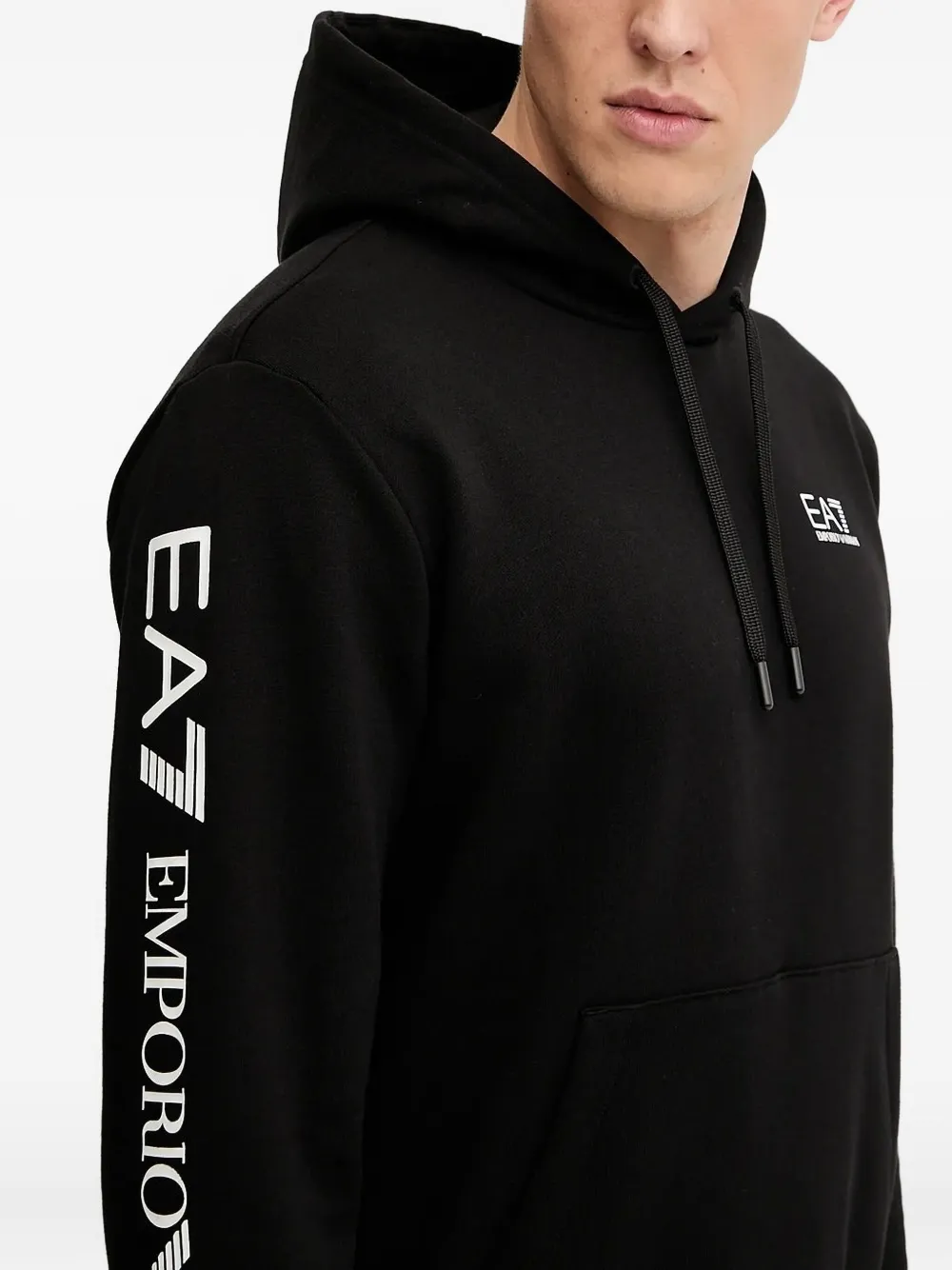 Ea7 Emporio Armani Sweater met logodetail en capuchon Zwart