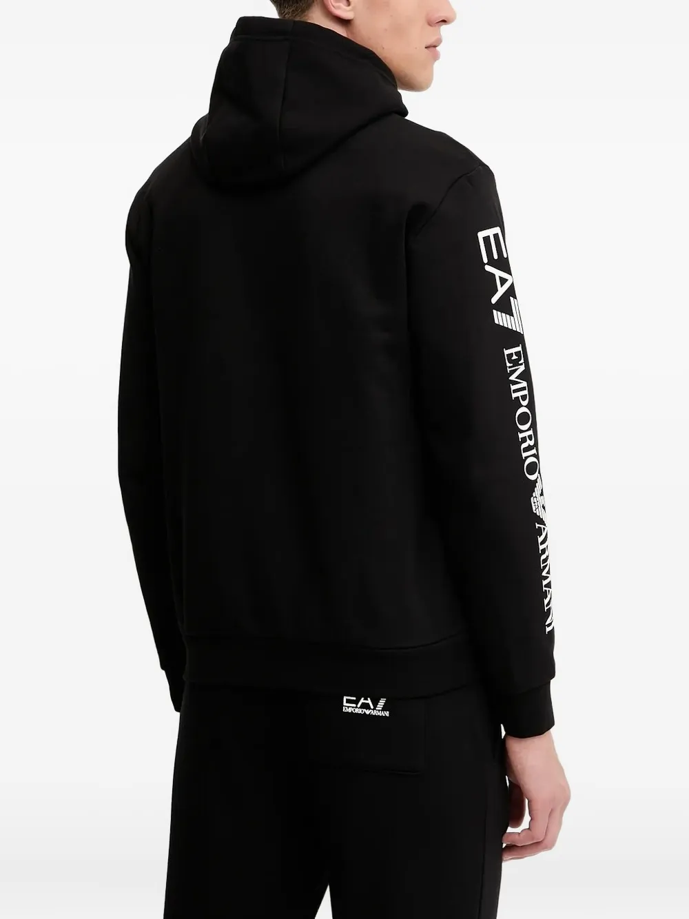 Ea7 Emporio Armani Sweater met logodetail en capuchon Zwart