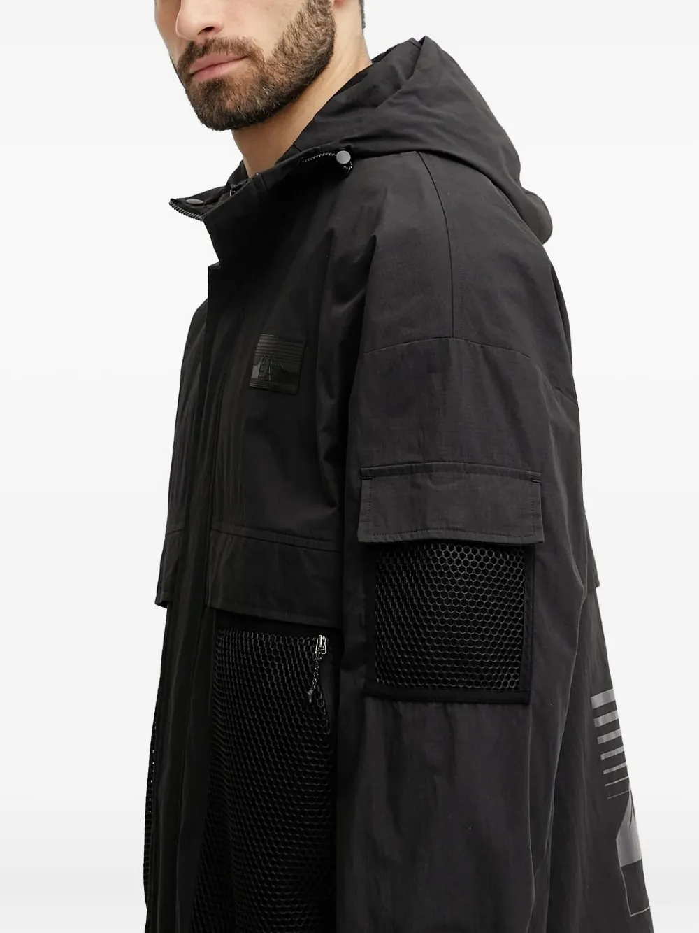 Ea7 Emporio Armani hooded mesh-panel jacket Zwart