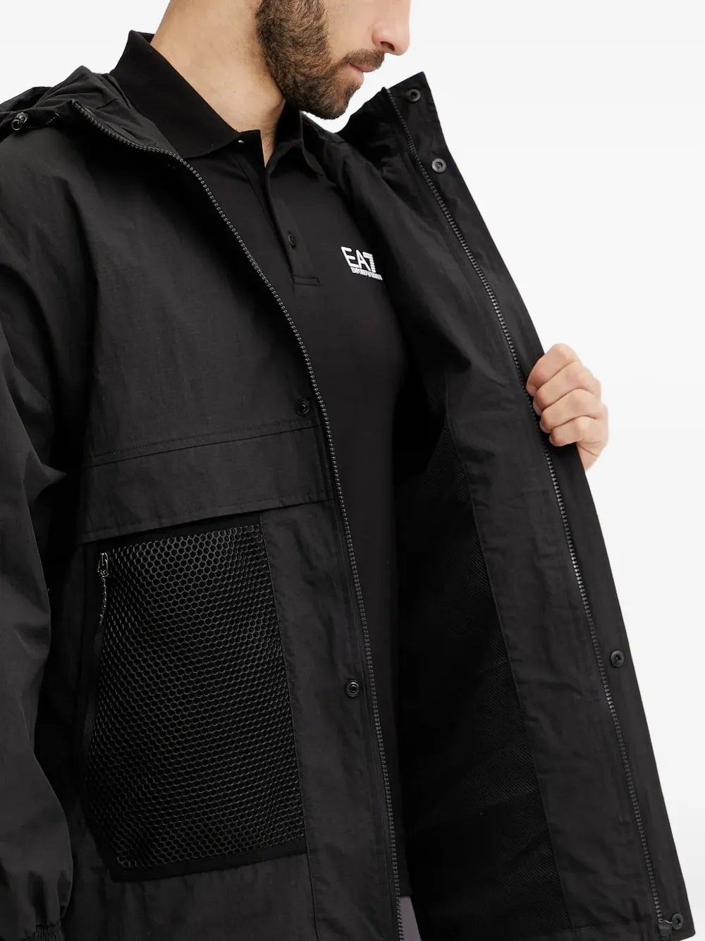 Ea7 Emporio Armani hooded mesh-panel jacket Zwart