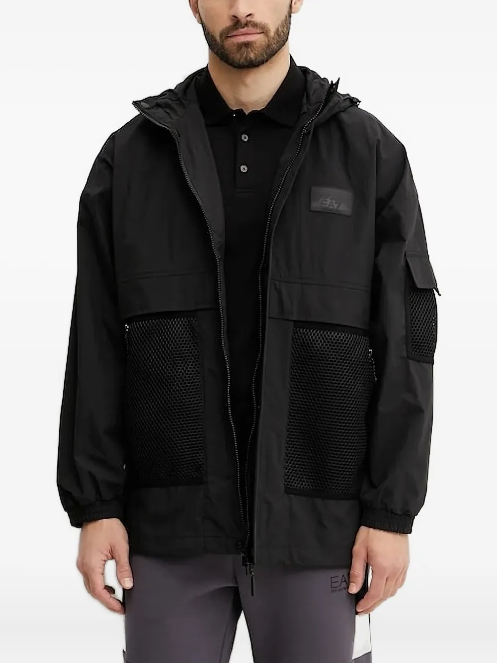Ea7 Emporio Armani hooded mesh-panel jacket Zwart