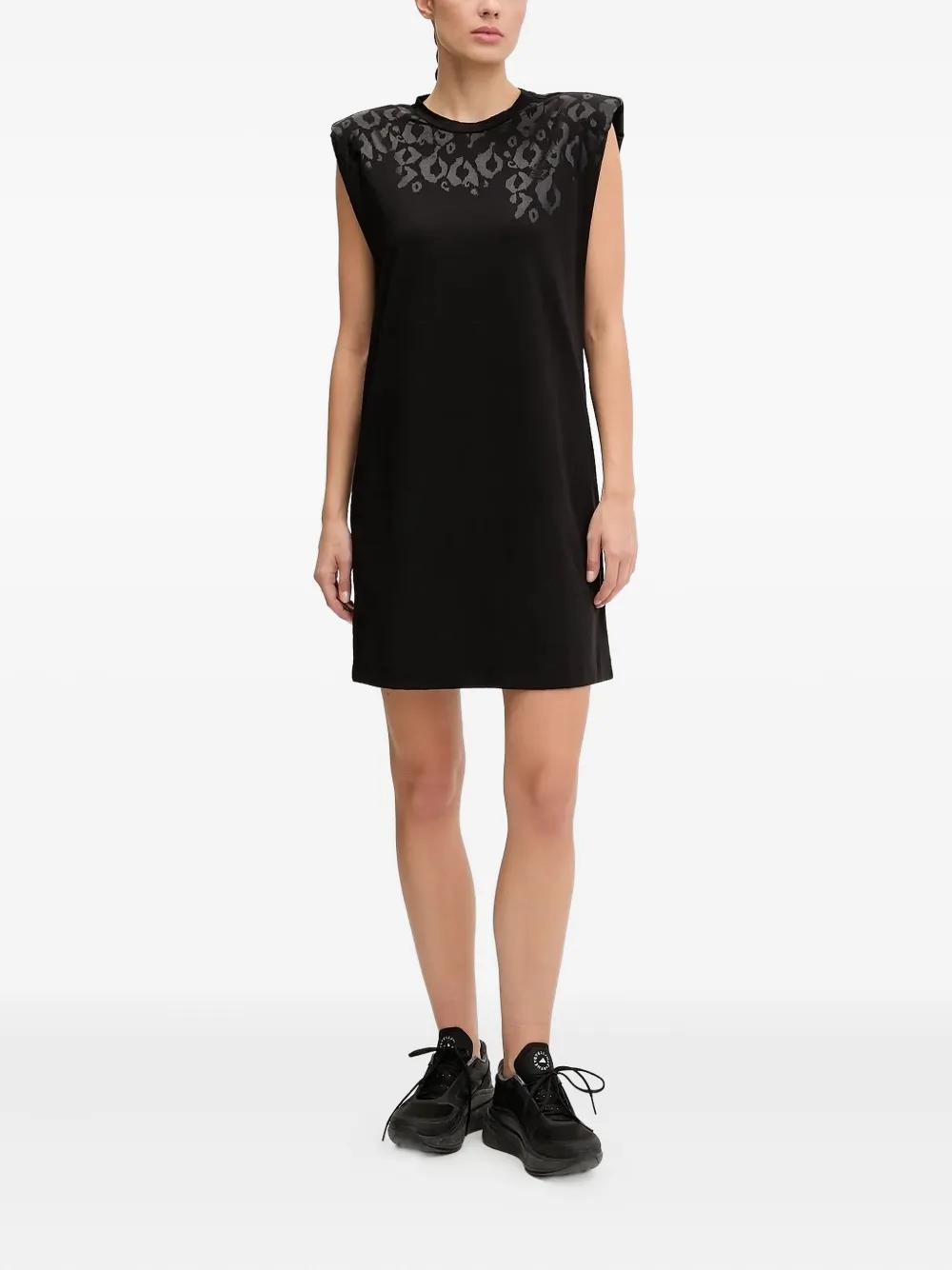 Ea7 Emporio Armani padded-shoulder leopard-print mini dress | Black | Image 1