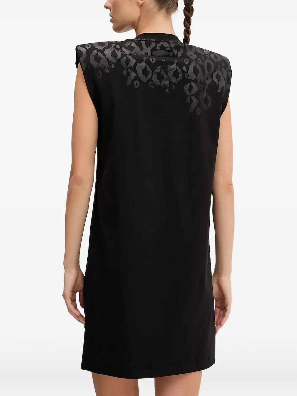 Ea7 Emporio Armani Mini-jurk met luipaardprint en schoudervulling - Zwart