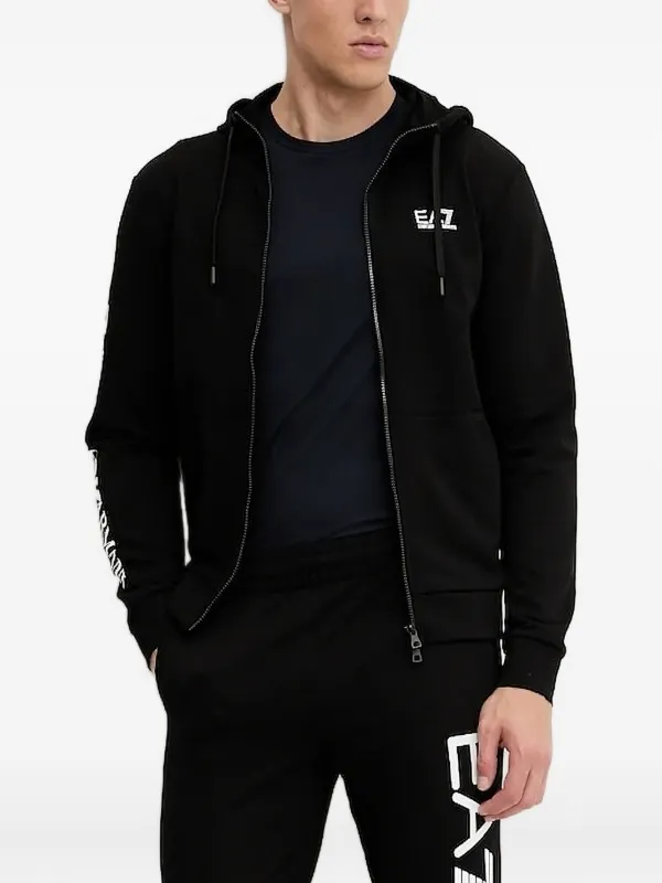 Ea7 Emporio Armani Moletom De Capuz Com Zíper e Logo Preto