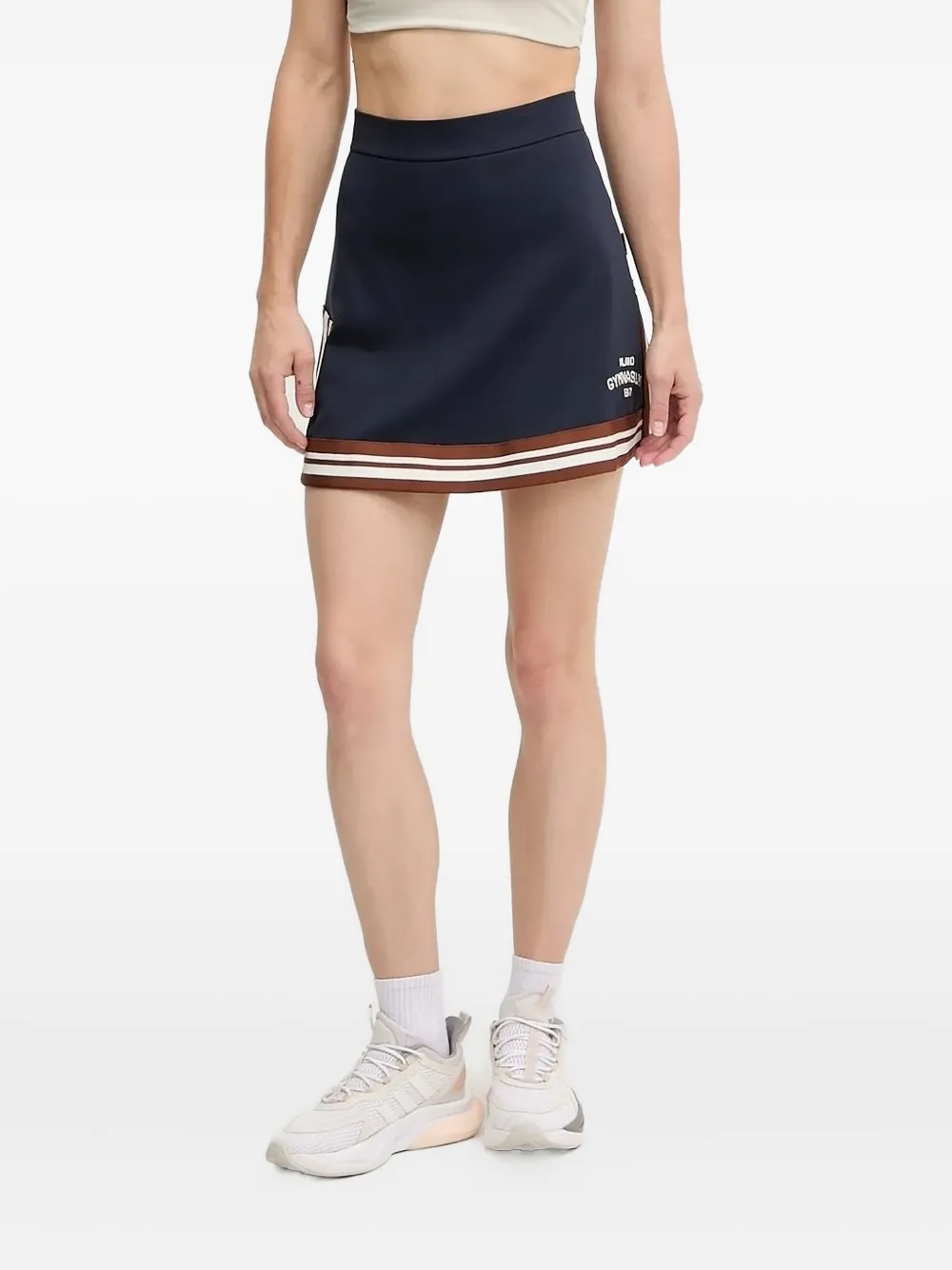 Ea7 Panelled Striped Skirt In Blue