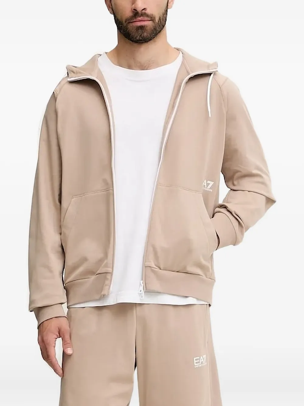 Ea7 Emporio Armani logo-print zip-up hoodie Beige
