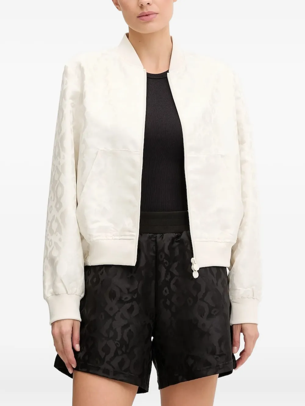 Ea7 Emporio Armani Satijnen bomberjack met dierenpatroon Beige