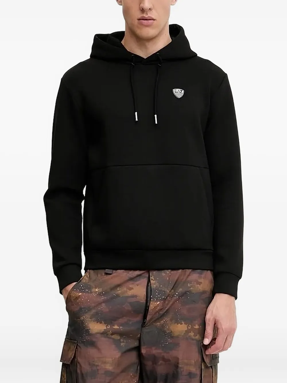 Ea7 Emporio Armani logo-plaque hoodie Zwart