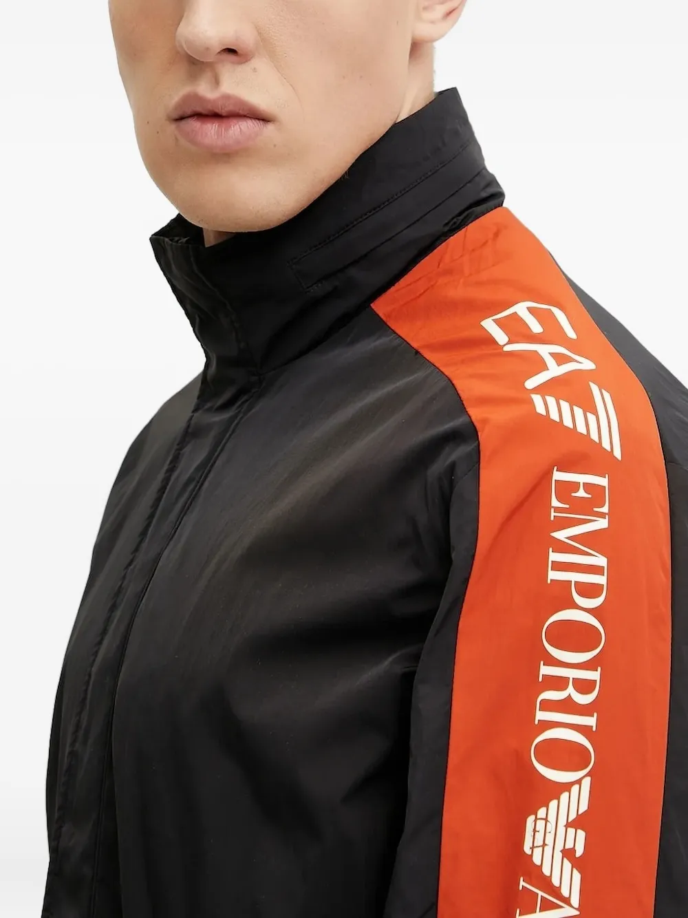 Ea7 Colour-block Hooded Jacket In Black
