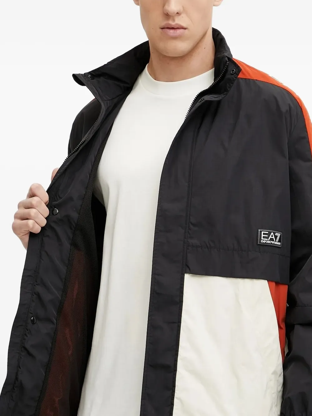 Ea7 Colour-block Hooded Jacket In Black