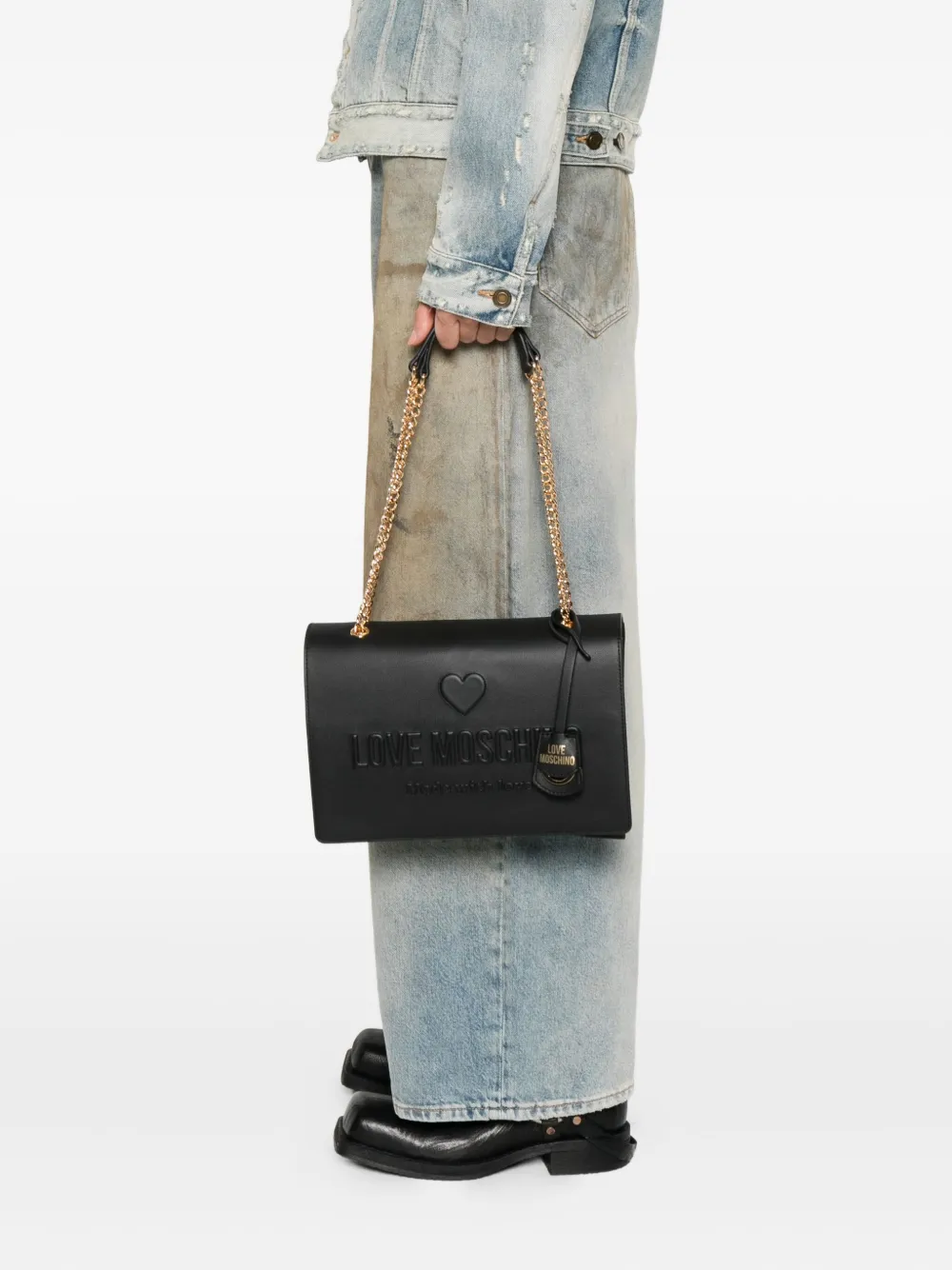 Love Moschino Schoudertas met logo-reliëf Zwart