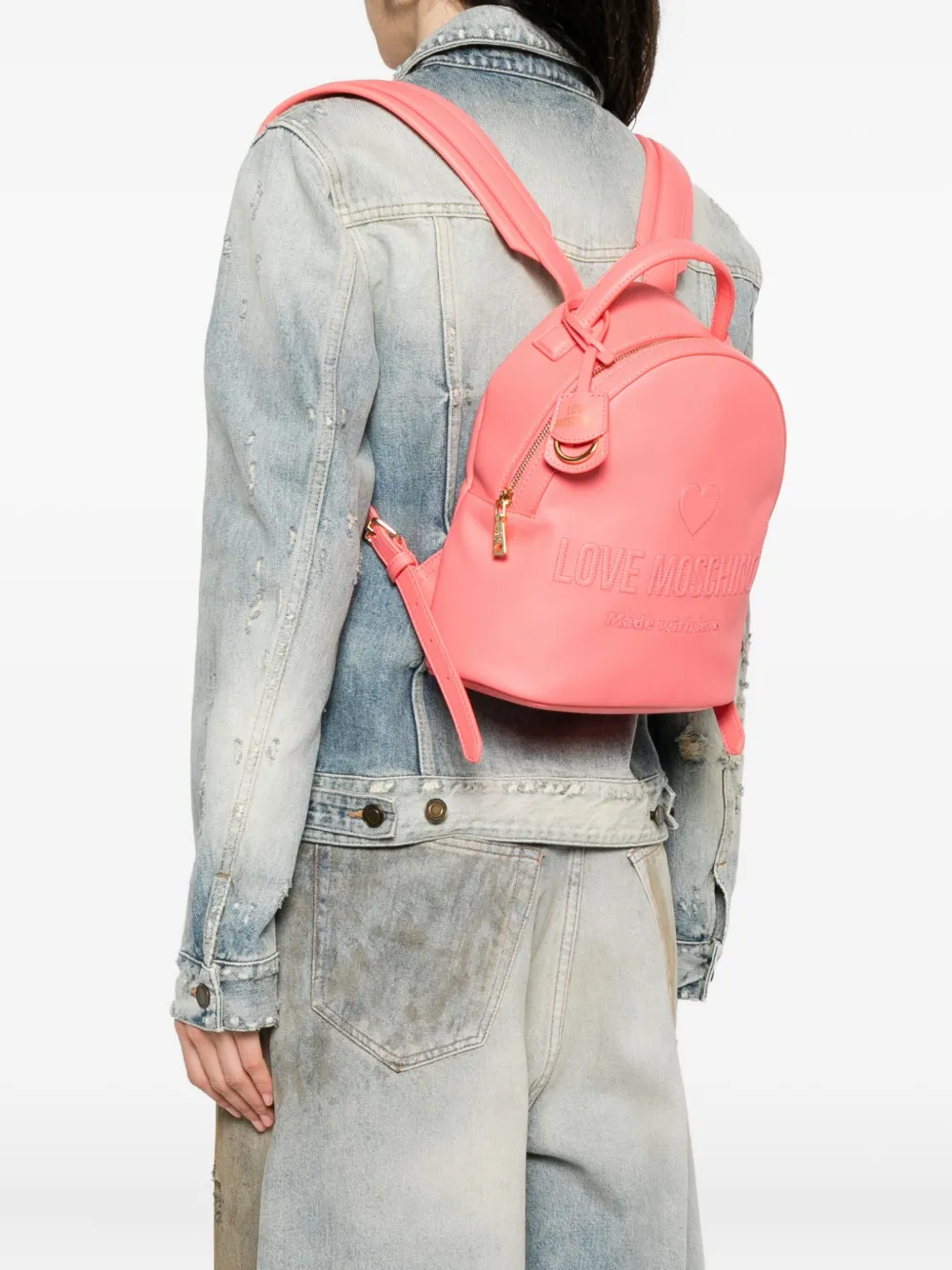 Love Moschino logo-embossed backpack Roze