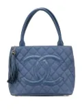 CHANEL Pre-Owned 2004-2005 Quilted Canvas and Caviar Tassel tote bag - Blue