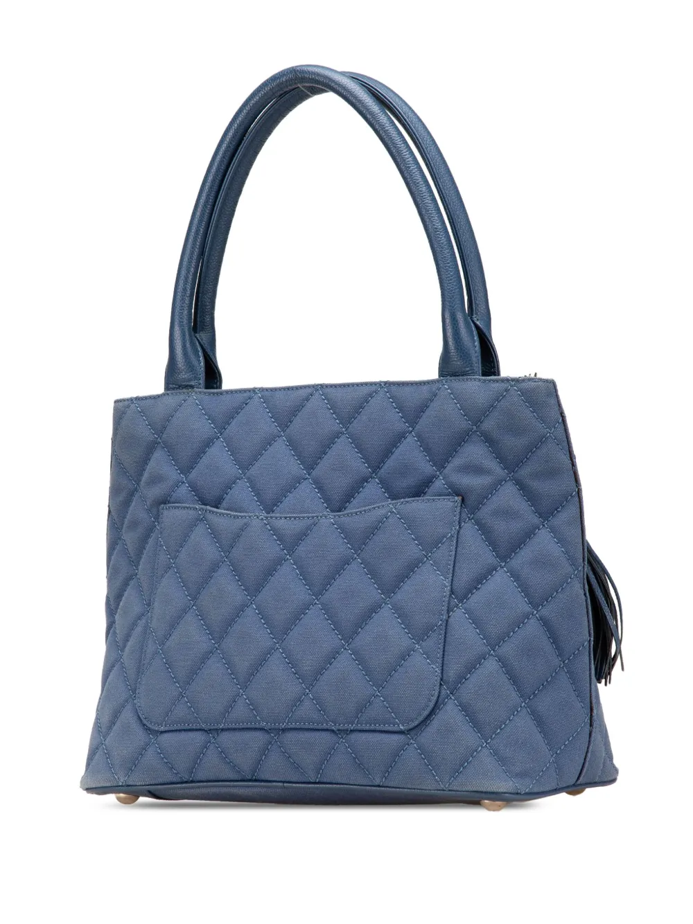 Pre-owned Chanel 2004-2005 Quilted Canvas And Caviar Tassel Tote Bag