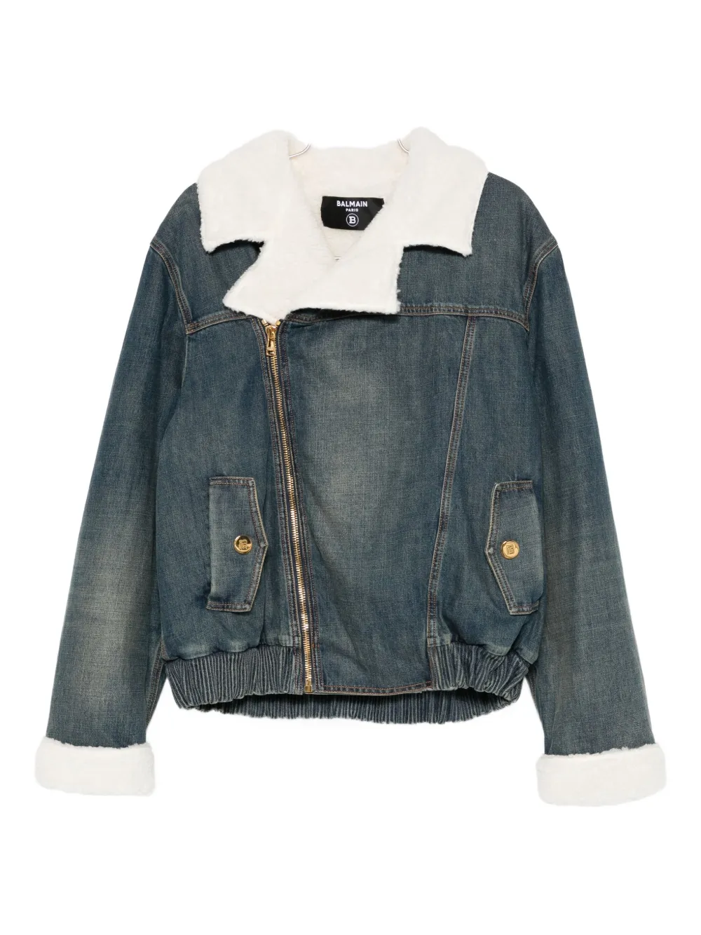 Balmain shearling zip jacket | Blue | Image 1