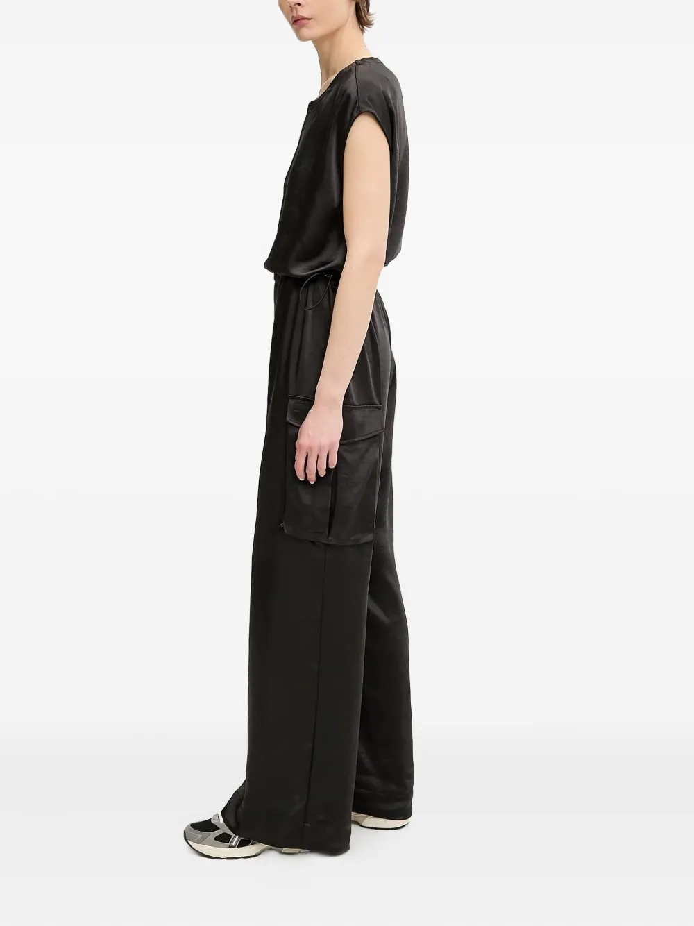 Ea7 Emporio Armani satin cargo jumpsuit Zwart