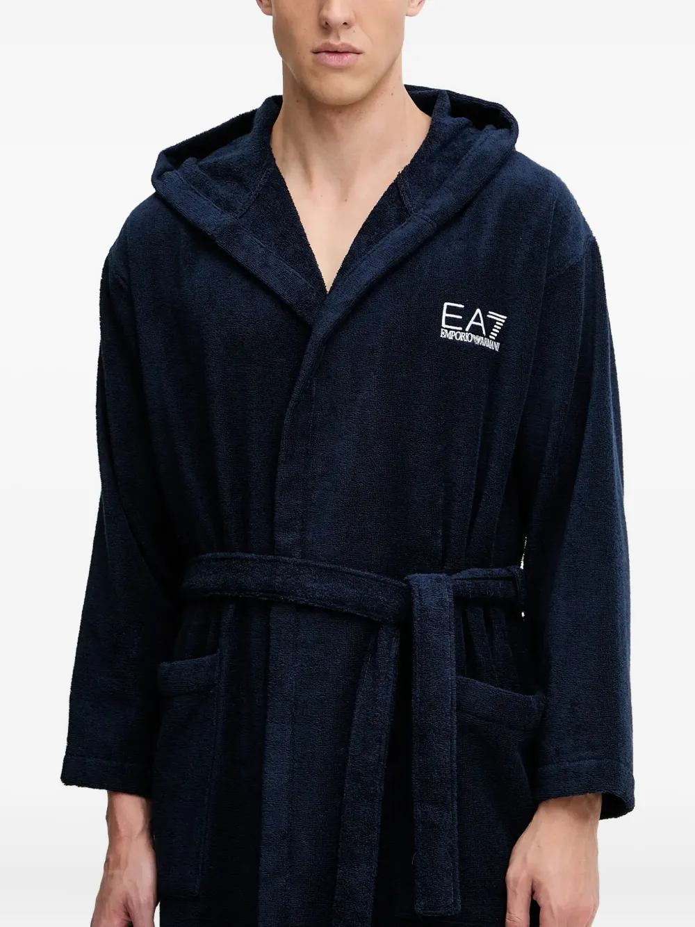 Ea7 Logo-detail Dressing Gown In Blue
