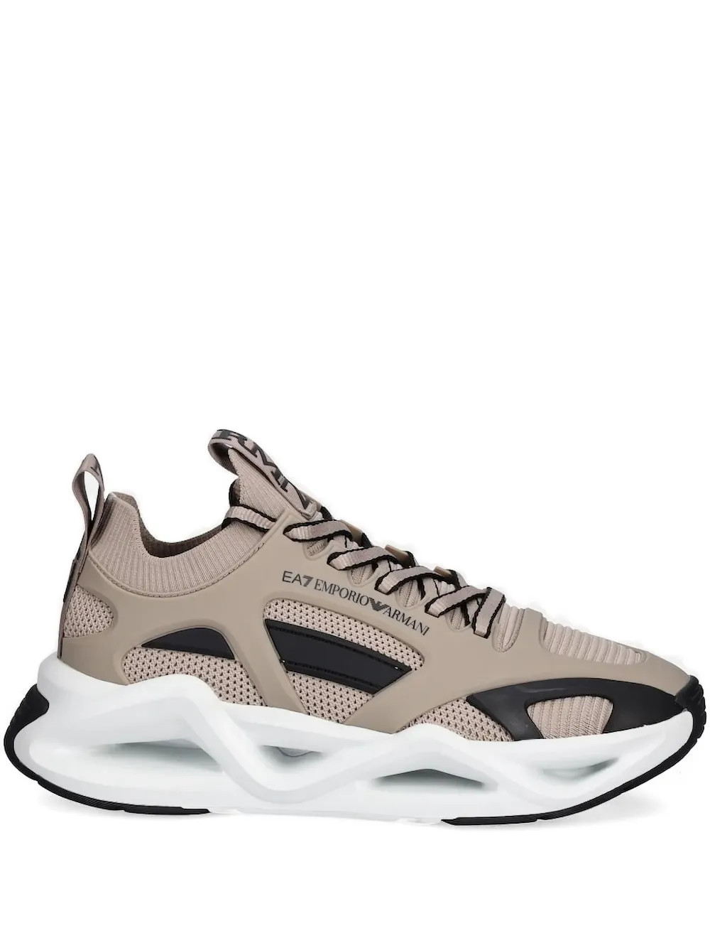 Ea7 Emporio Armani knitted-panelled sneakers Brown