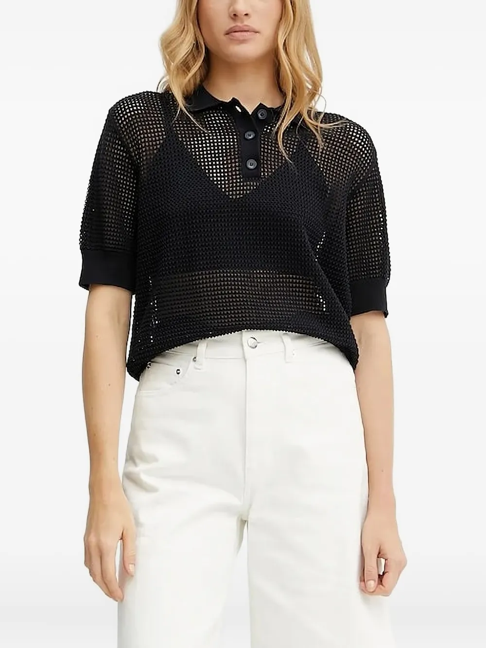 IVY OAK Flo mesh-panel polo top | Black | Image 1
