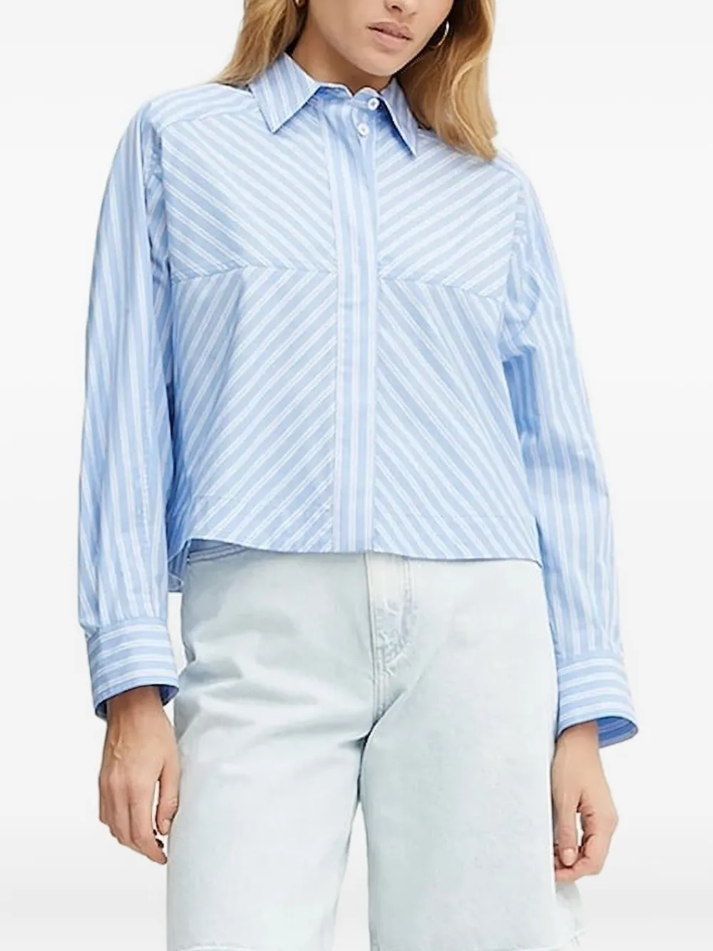 Ivy & Oak Long-sleeves Diagonal-stripe Shirt In Blue