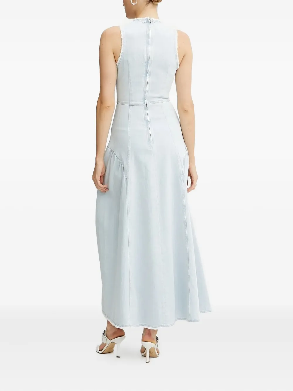 IVY OAK Mouwloze denim maxi-jurk met gerafelde randen - Blauw