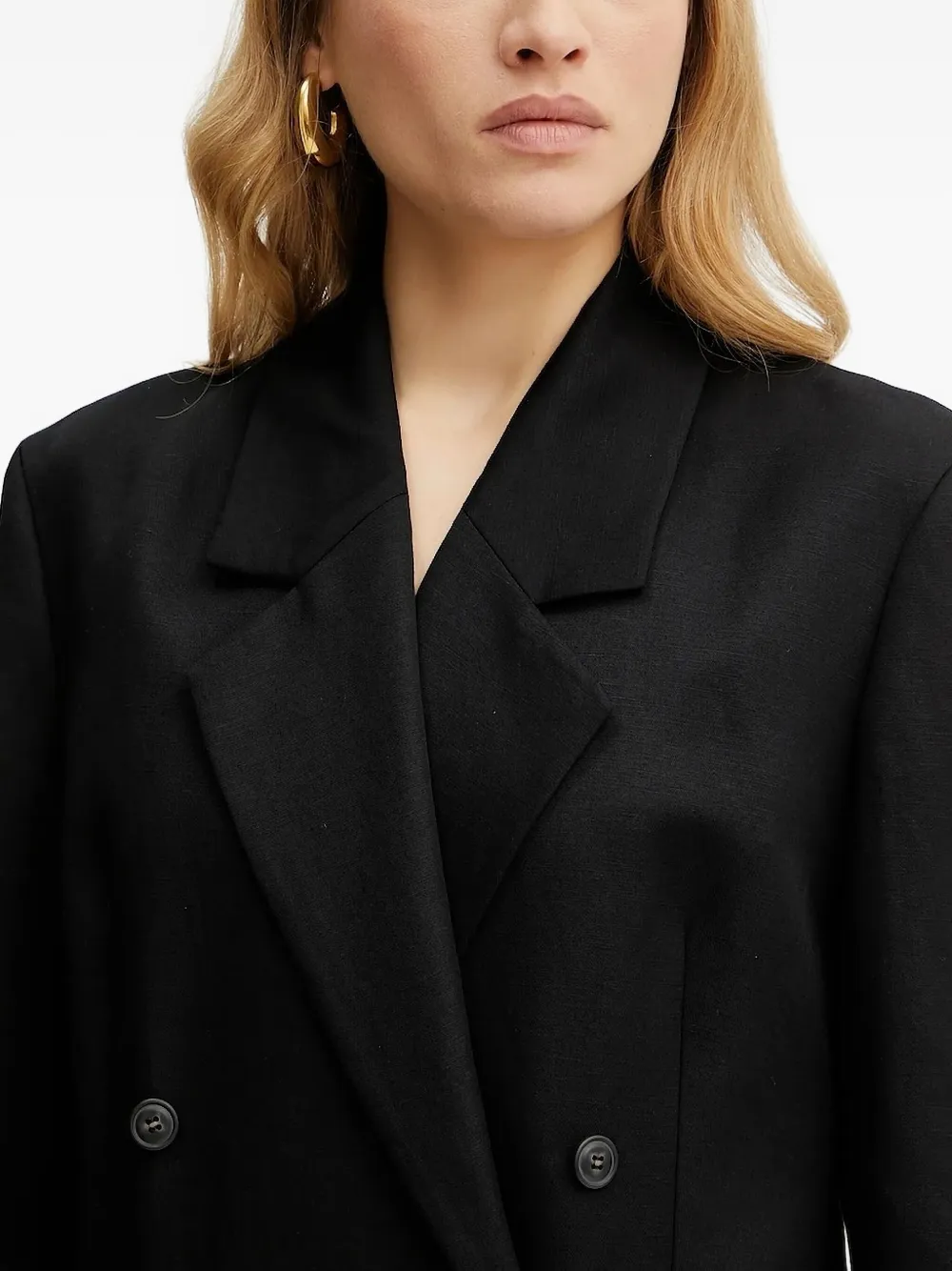 Ivy & Oak Double-breasted Linen-blend Blazer In Black