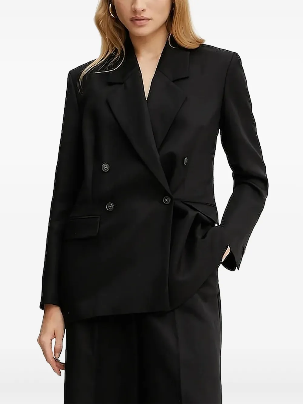 IVY OAK double-breasted linen-blend blazer | Black | Image 1