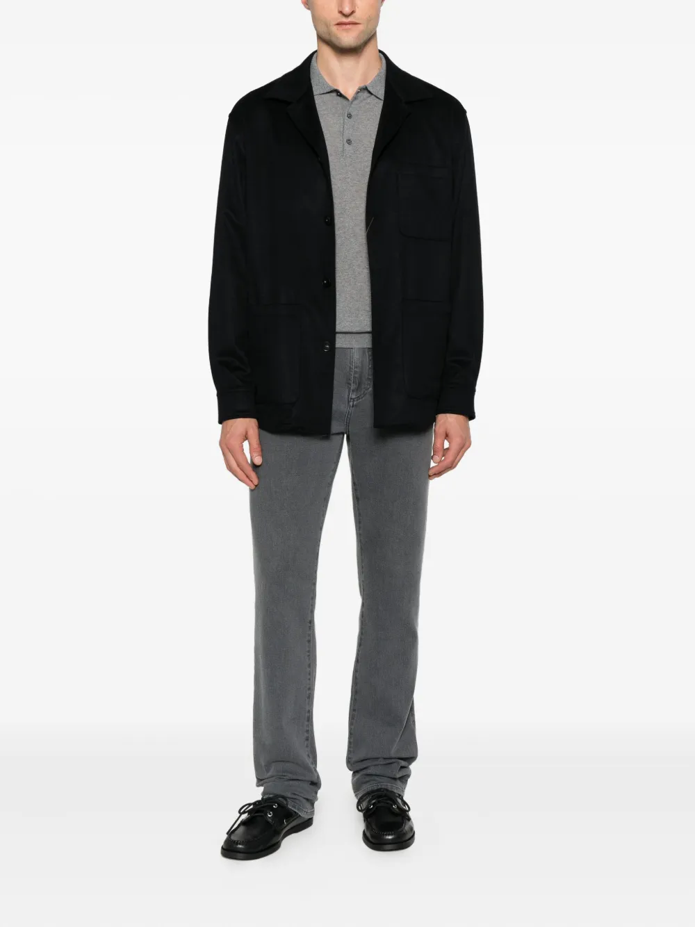 Canali Poloshirt met lange mouwen Grijs