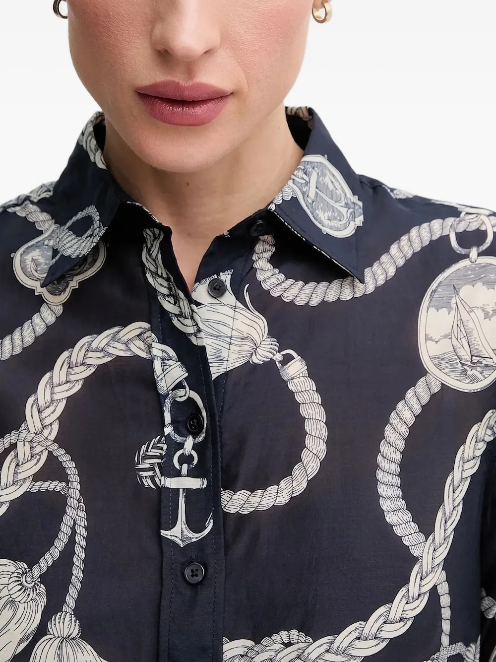 Gant Blouse met touwprint en lange mouwen Blauw