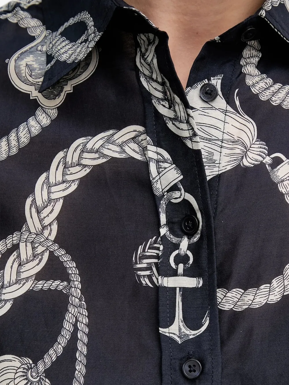 Gant Blouse met touwprint en lange mouwen Blauw