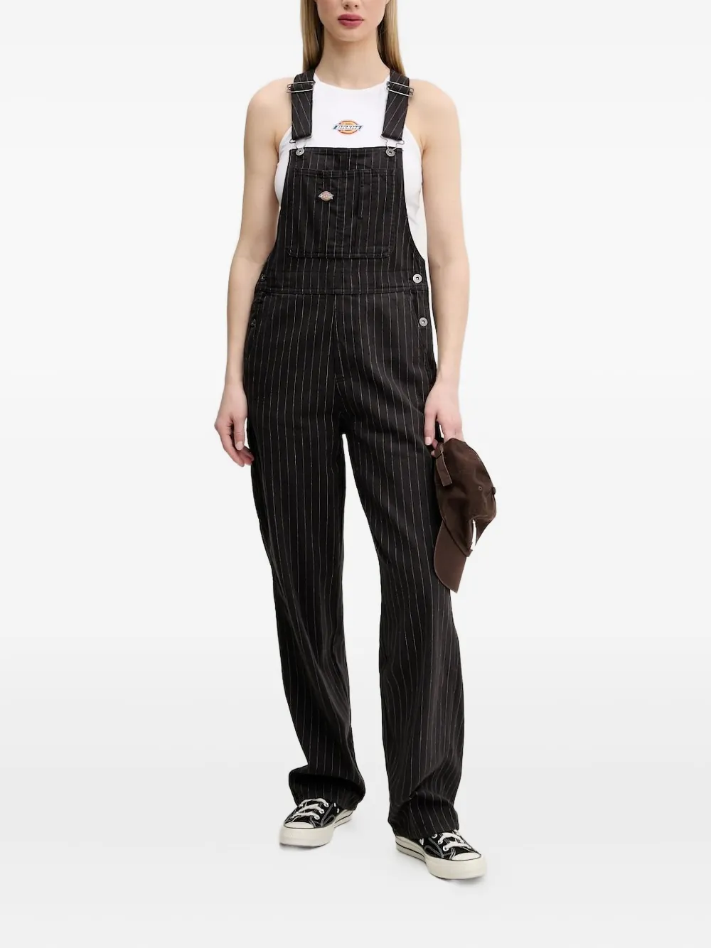 DICKIES pinstripe cotton dungarees - ブラック DICKIES pinstripe cotton dungarees - ブラック