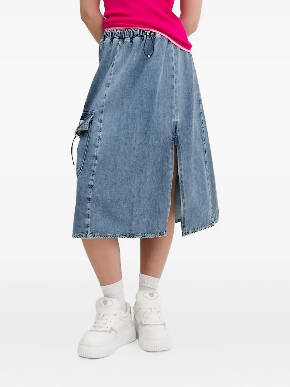 MOSCHINO JEANS drawstring pocket denim midi skirt - ブルー MOSCHINO JEANS drawstring pocket denim midi skirt - ブルー