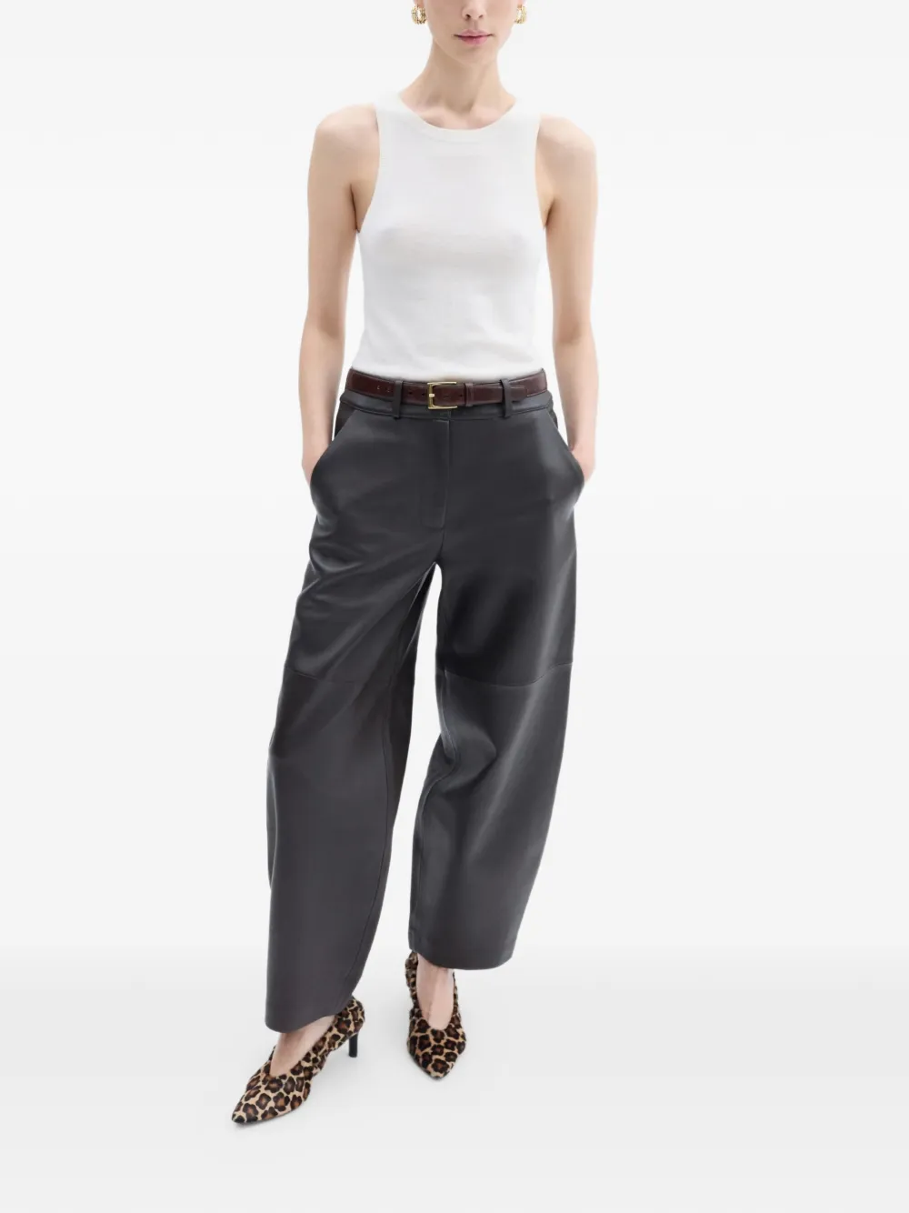 CO COLLECTION leather panelled trousers - Bruin
