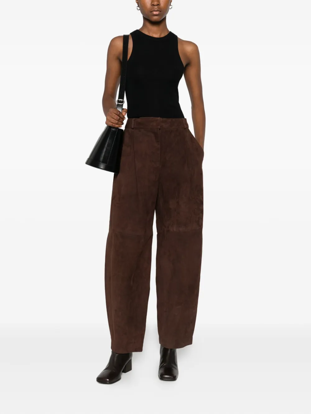 Co Collection Pleated Suede Trousers In Multi