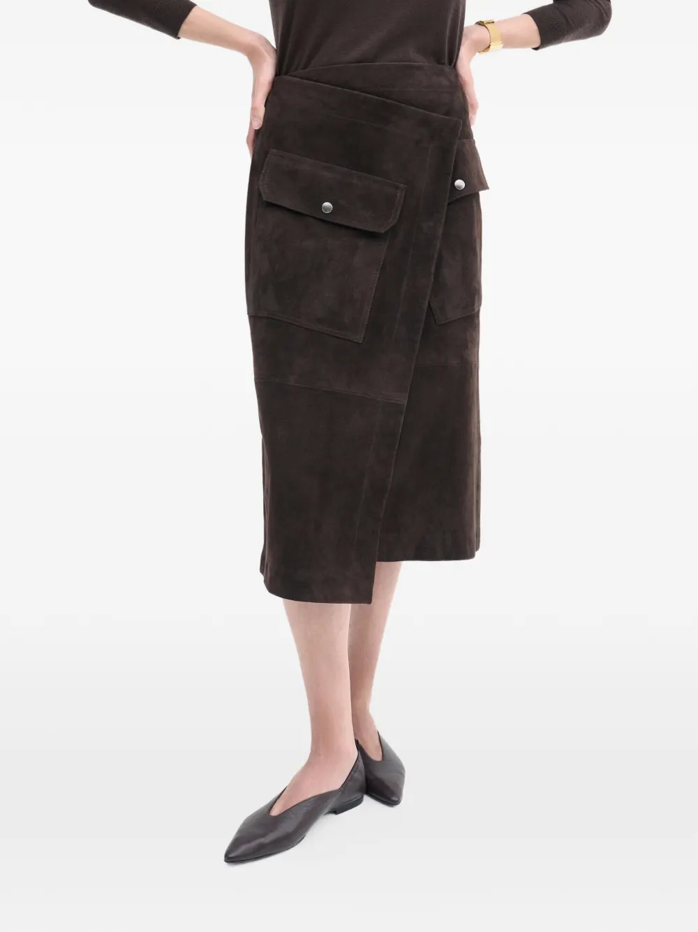 Co Collection Suede Midi Skirt In Brown