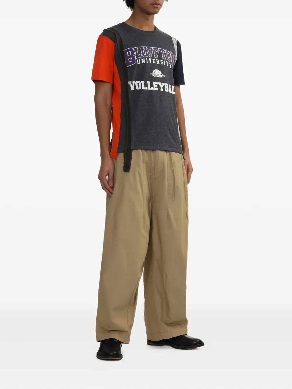 Needles panelled graphic-print T-shirt Zwart