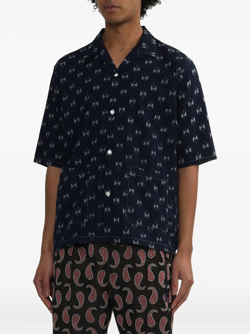 Needles butterfly-print short-sleeve shirt Blauw