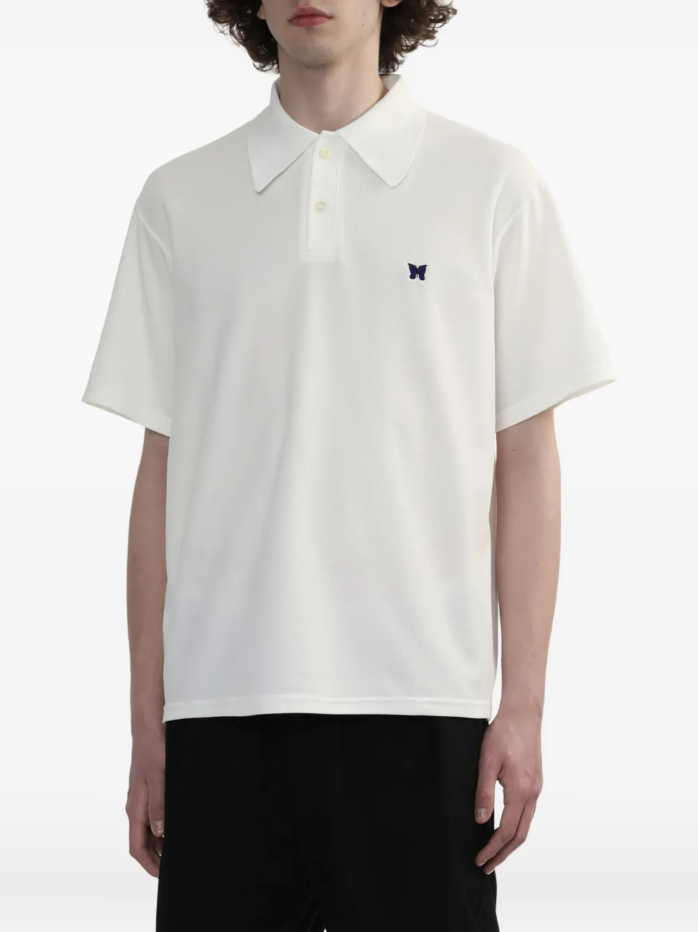 Needles Poloshirt met geborduurd logo Wit
