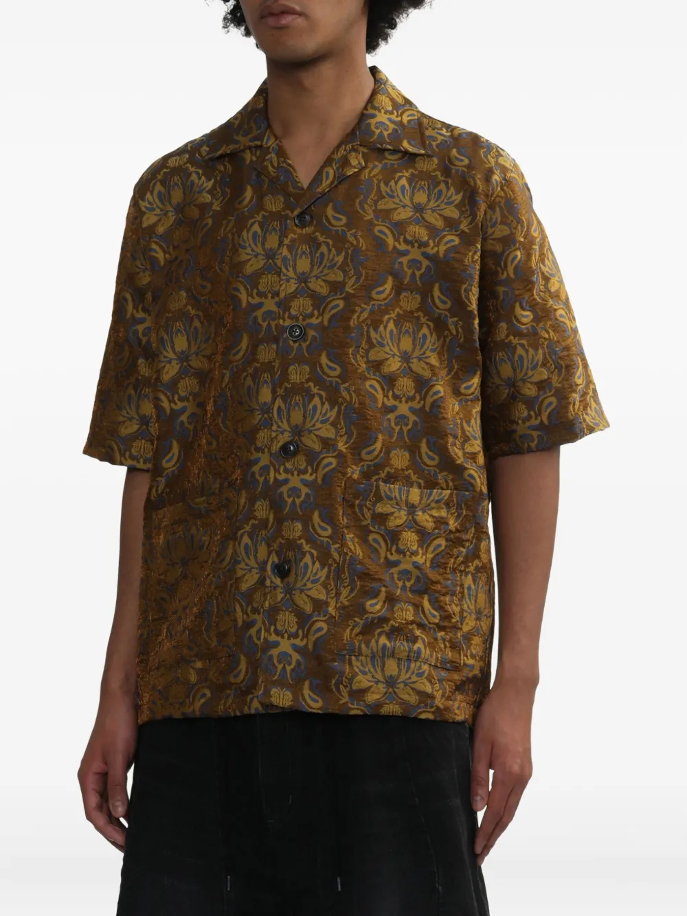 Needles x Kae Tanaka overhemd met bloemenprint en korte mouwen Bruin