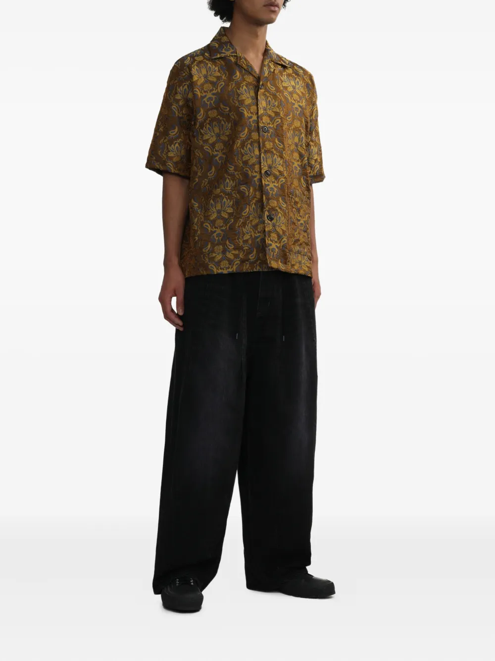 Needles x Kae Tanaka overhemd met bloemenprint en korte mouwen Bruin